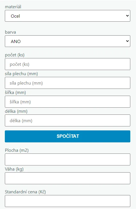 Kalkulátor cen kovových výpalků