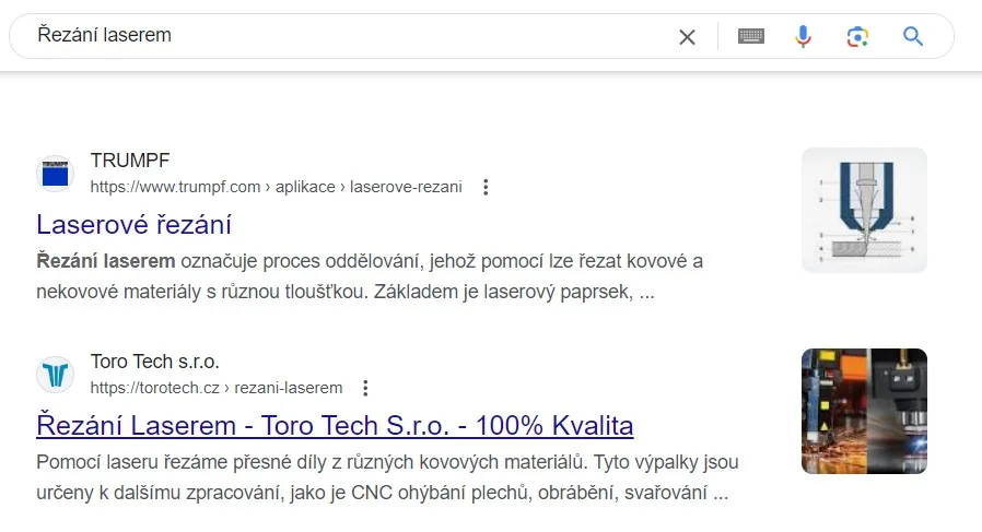 SEO výsledky – 1. pozice pro pálení laserem